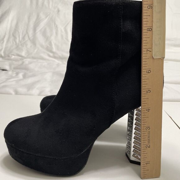 Charlotte Russe 8 Black Platform Boots Disco Heel Vegan Suede Womens Booties - Picture 7 of 10